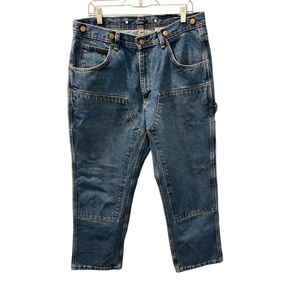 VTG 90's Key Western Double Knee Carpenter Cargo Jeans Size 36x30 Denim Blue